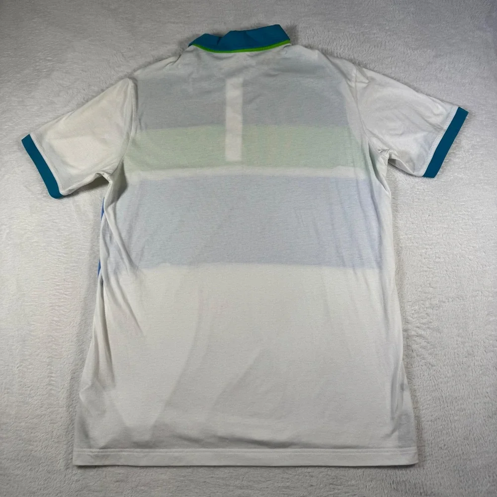 Adidas Golf Polo Shirt Mens Large White Teal Blue Green‎ Excellent Colorblock